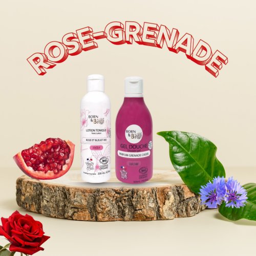 Coffret Gel Douche Grenade Cassis & Lotion tonique Rose Bleuet – Bio
